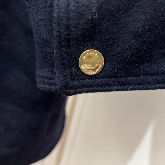 MICHAEL KORS Zip-Up Removable Hood Wool Coat Women Deep Black Lined Goldcolor 1X - Picture 14 of 16